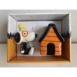 Peanuts Halloween Snoopy Woodstock Ceramic Salt & Pepper Shakers Set Skeleton